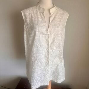 Jones NY Embroidered Cotton Tunic Top Ivory Boho Sleeveless 3X NWT